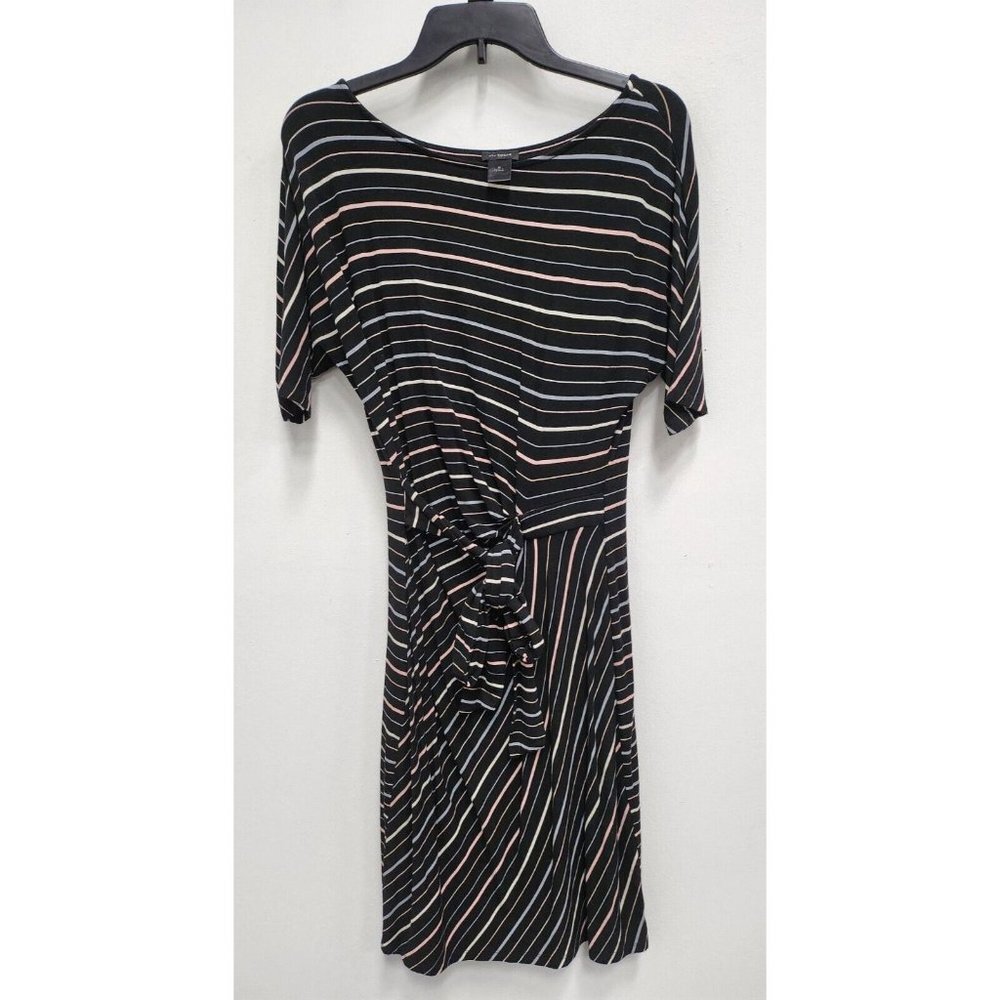Ann Taylor‎ Womens T-Shirt Dress Medium Black Striped Dolman Sleeve Tie Front